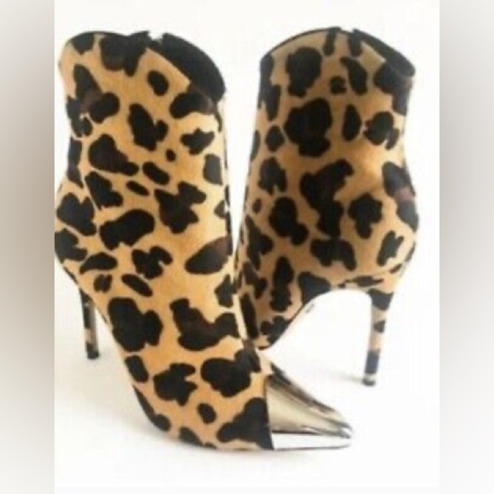 SCHUTZ Ankle Boots | Rosangela 2 Leopard Stiletto Booties w Pointed Metal Toe